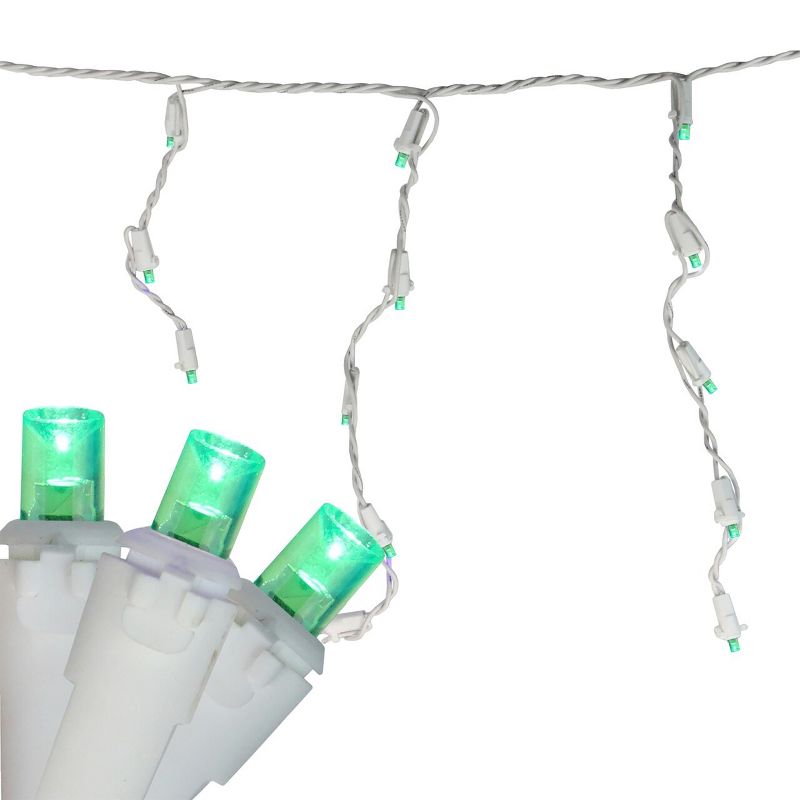 Northlight 100 Count Green LED Wide Angle Icicle Christmas Lights, 5.5ft White Wire, 1 of 4