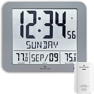Marathon Slim Atomic 10-Inch Wall Clock  Full Calendar Display With Indoor & Outdoor Temperature - 1 of 4