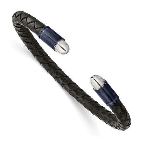 Black Bow Jewelry 6mm Stainless Steel & Black Leather Braided Cuff Bracelet, 7.25 Inch - image 1 of 4