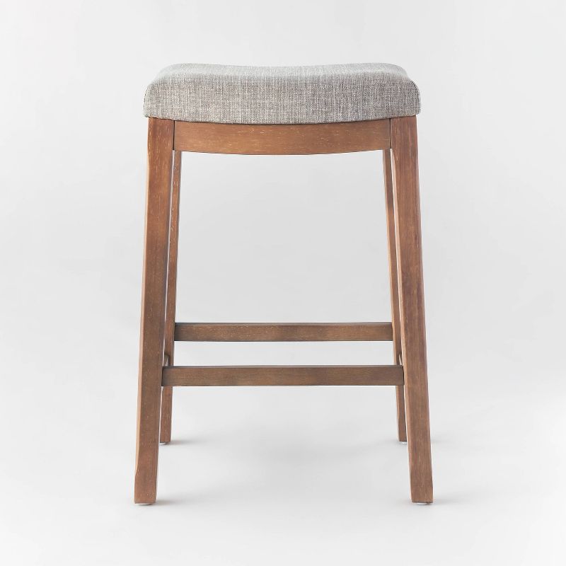 Candor Wood and Upholstered Saddle Counter Height Barstool Gray Linen - Threshold&#8482;, 3 of 8