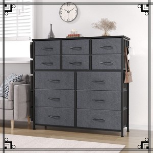 Jojoka 12-Drawer Tall Fabric Dresser with Side Pockets & Hooks, Storage Organizer with Wooden Top for Bedroom, Closet, Entryway - 1 of 4