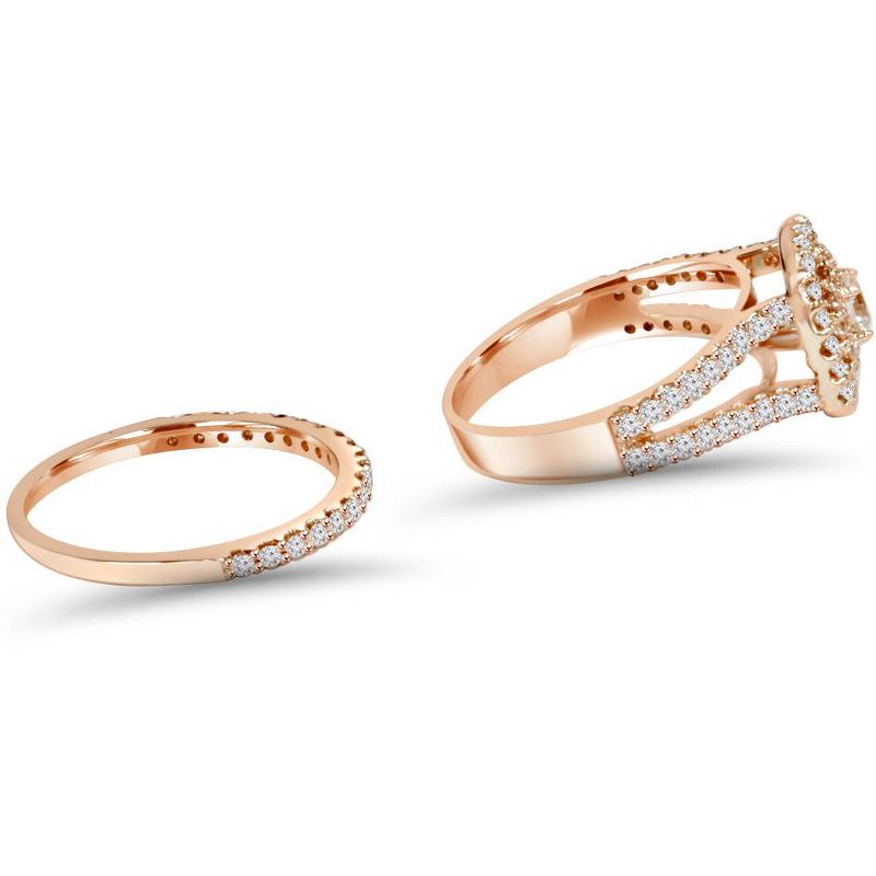 Pompeii3 1 1/10ct Diamond Cushion Halo Engagement Wedding Ring Set 10k Rose Gold, 2 of 6