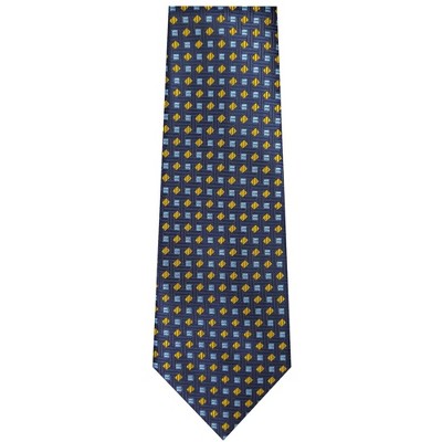 Thedappertie Men's Navy Blue And Yellow Geometric Necktie With Hanky ...