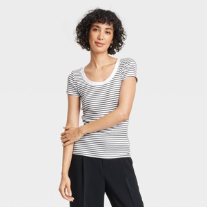 Women's Slim Fit Short Sleeve Ribbed Scoop Neck T-Shirt - A New Day™ - 1 of 4