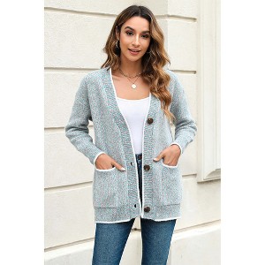 V For City Women's Color Block Button Down Long Sleeve V-Neck Cardigan with Pockets - 1 of 4