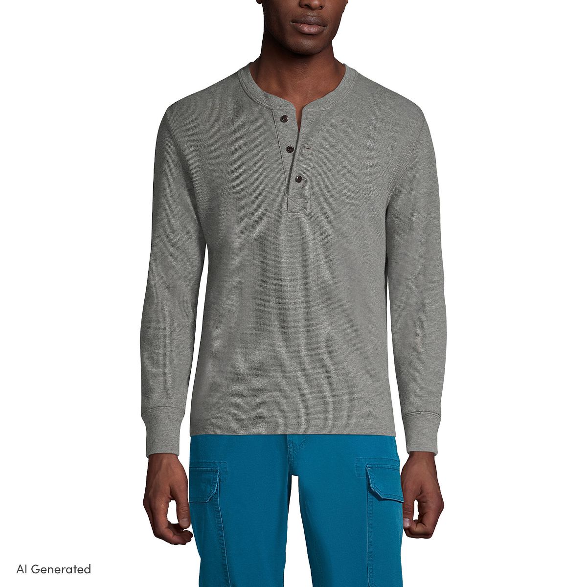Lands' End Men's Long Sleeve Thermal Waffle Henley - thumbnail 10