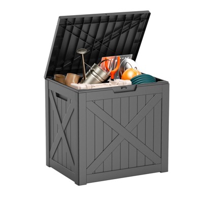 VisioGear Deck Boxes, 32 Gal Outdoor Storage Deck Box, Small Patio Storage Bin for Garden Tools, Black, 22.09"*17.09"*20.87"