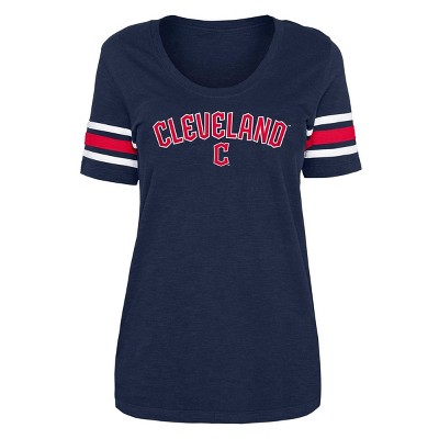 Cleveland Indians New Era Women's Slub Jersey Cold Shoulder T-Shirt - Navy