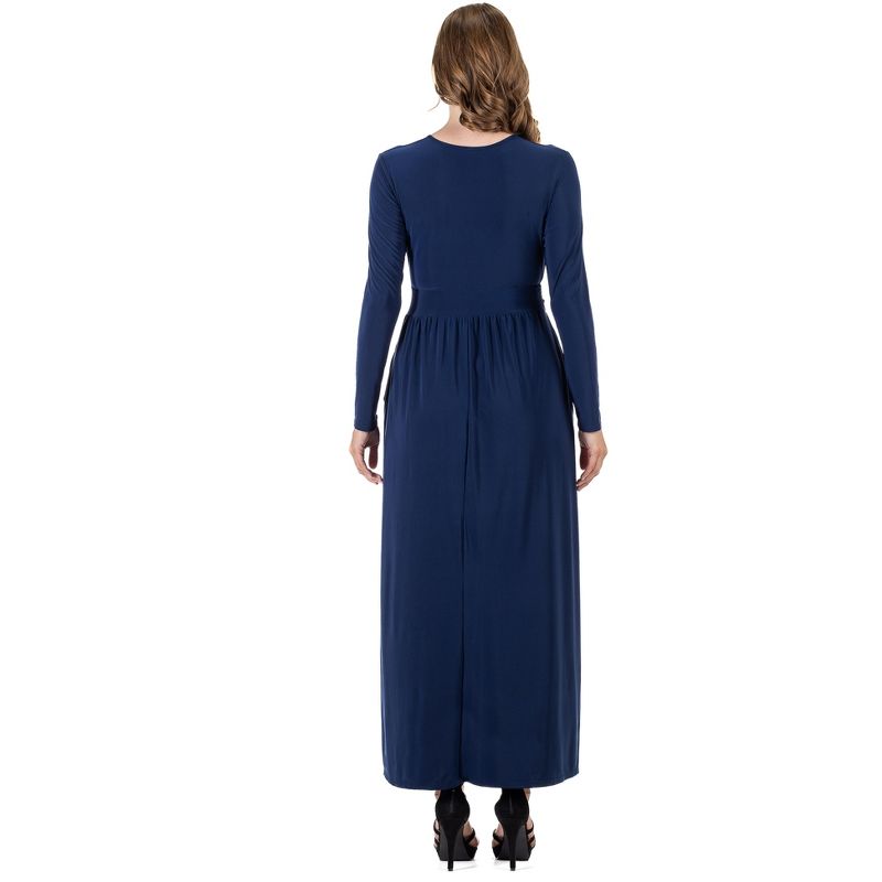 24seven Comfort Apparel Womens Long Sleeve V Neck Side Slit Maxi Dress, 3 of 5