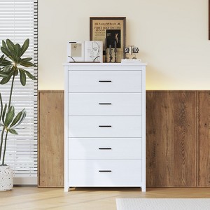 NicBex 5 Wide Drawers Dresser,Retro Dressers with Original Wood Pattern,Minimalist Chest of Drawers for Bedroom,Living Room,Hallway,Storage Cabinet - 1 of 2