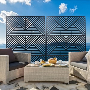 CAVINAS Patio Decorative Screens Metal Fence Privacy Screen with Striped Triangle Pattern for Outside and Garden, 76" H×48" W - 1 of 4