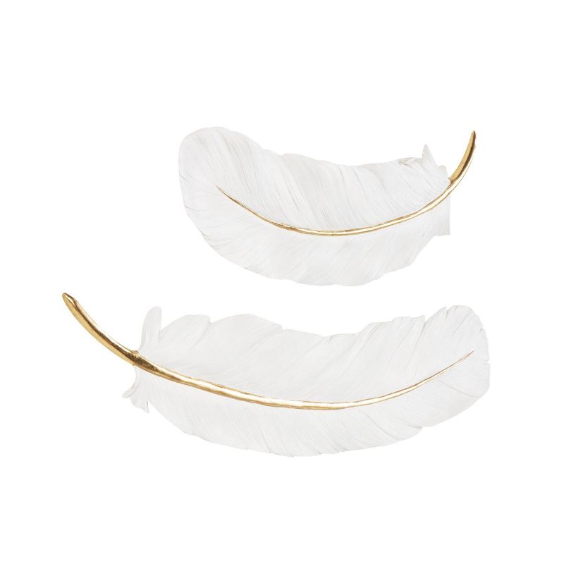Olivia &#38; May Set of 2 Resin Bird Feather Wall Decors with Gold Foil Accent White, 5 of 9