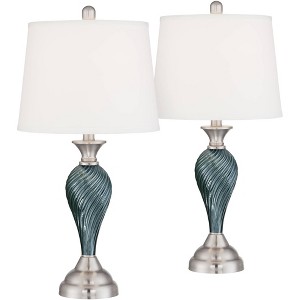 Regency Hill Arden 25" High Twist Column Modern Coastal Table Lamps Set of 2 Green-Blue Glass Living Room Bedroom Bedside Nightstand House Office - 1 of 4