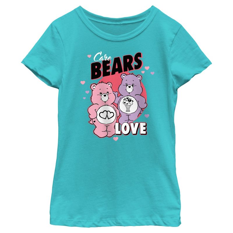 Girl's Care Bears Valentine's Day Love-a-Lot Bear and Share Bear Love T-Shirt, 1 of 5