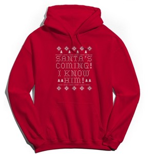 Rerun Island Men's Christmas Santa Is Coming Long Sleeve Graphic Cotton Hoodie - 1 of 1
