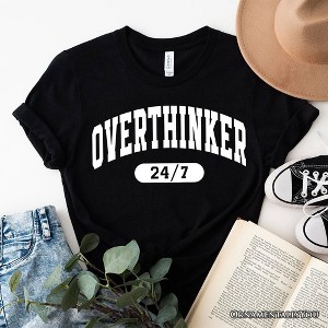 Over Thinker 247 T-Shirt, Minimalist Collegiate White, Natural and Black Tee for Tired Women| OrnamentallyYou - 1 of 4