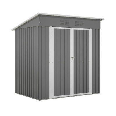 Syemin Storage Sheds 6'x4' Outdoor Metal Storage Shed for Garden Tools Lockable Door with Lockable Door Floor Frame, Gray, 66.93"*47.64"*71.65"