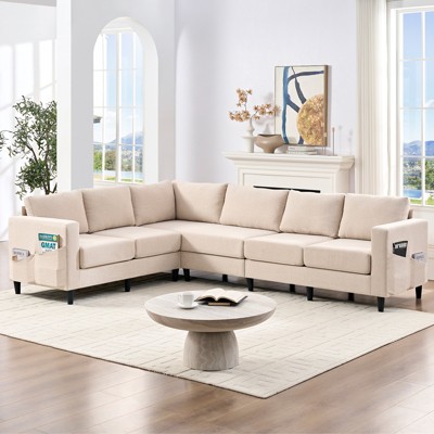 Mjkone 108"Linen Oversized Modular Sectional Sofa,L-Shaped Sectional Sofas with Side Pocket,Large 6 Seater Corner Sofa