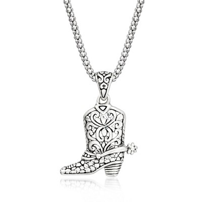 Ross-Simons Sterling Silver Cowboy Boot Pendant Necklace Size 18