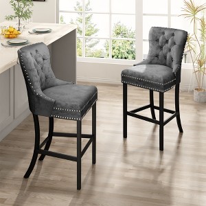 Hooseng Velvet Bar Stools Set of 2, 27.5" Tall Bar Stools, Breakfast Bar Chairs with Footrest and Back, Counter Bar Stools, for Dining Room, Kitchen - 1 of 4