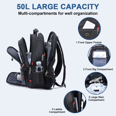 SUGIFT 50L Travel Laptop Backpack for Women with USB Port, Waterproof Carry On Backpack — фото 3