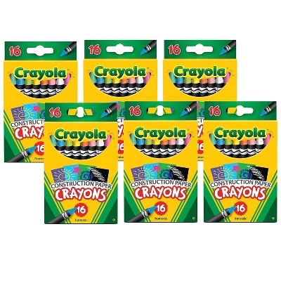 Crayola Construction Paper Crayons Assorted Colors 16/Box 6 Boxes (BIN525817-6) 