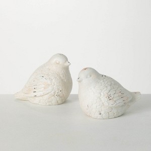 Sullivans Whitewashed Bird Figurine Set of 2  5"H Off-White - 1 of 4