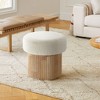 LuxenHome Modern Upholstered Ivory Footstool with Storage and Wood Fluted Base Brown - image 2 of 4