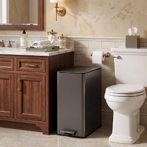 Slim Stainless Steel Step Trash Can, 4 Gallon/15L, Soft-Close Lid, Foot ...