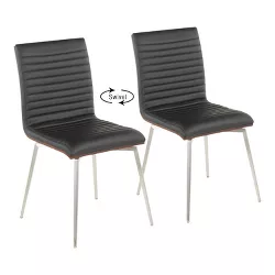 Set of 2 Mason Swivel Modern Walnut Wood Back Dining Chairs Stainless Steel/Black - LumiSource