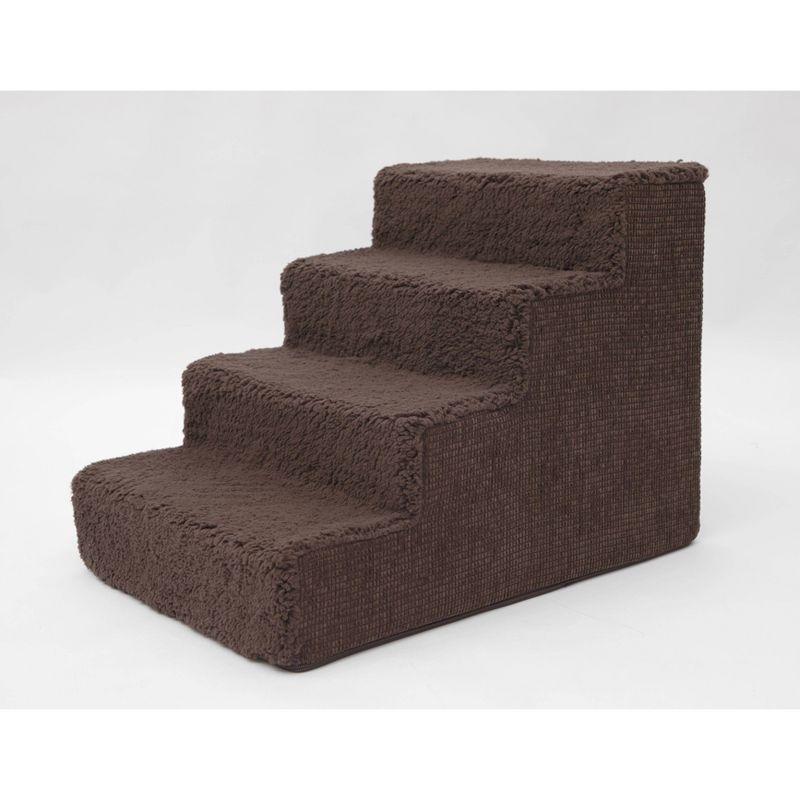 Precious Tails Faux Shearling High Density Foam Top 4-Step Foam Pet Stairs - Brown, 1 of 6