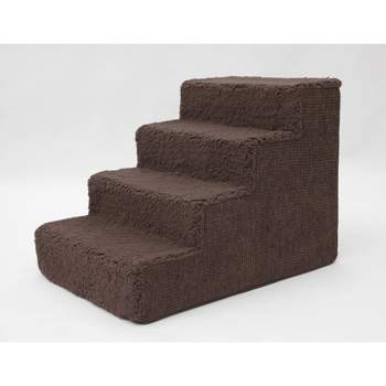 Precious Tails Faux Shearling High Density Foam Top 4-Step Foam Pet Stairs - Brown