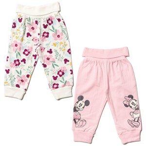 Disney Minnie Mouse Princess Little Mermaid Cinderella Belle Jasmine Baby Girls 2 Pack Pants Newborn to Infant - 1 of 4