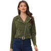 Allegra K Women's Notched Lapel Zip Up Long Sleeve Motorcycle Corduroy Jacket - 2 of 4