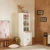KWPZQEB 75.25''H Freestanding Pantry Cabinet,Farmhouse Bookshelves with Glass Doors&Lattice Window,Mid-Century Versatile Shelving Unit for Living Room - 4 of 4