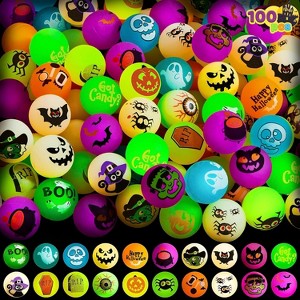 Joyfy 100 Pcs Halloween Glow in The Dark Bouncing Balls, 20 Designs Halloween Theme Glowing Bouncy Balls for Halloween Party Supplies, Party Favors - 1 of 4