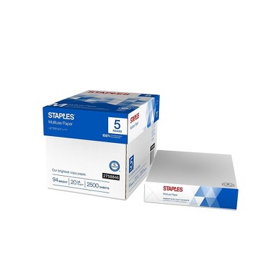 Staples Multiuse 8.5" x 11" Copy Paper 20 lbs 94 Brightness 500/RM 5 RM/CT 2758846