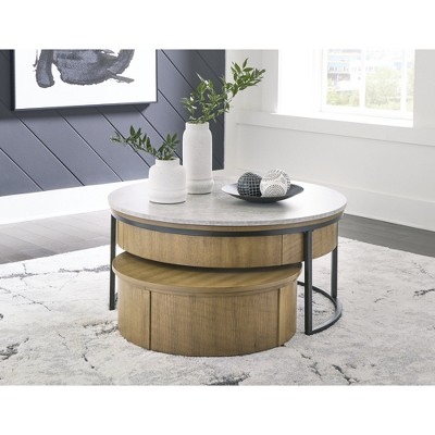 Fridley Round Gray and Brown Lift-Top Nesting Coffee Table Set