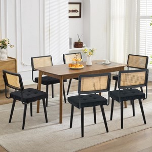 Natural Rattan Dining Chairs Set, Velvet Upholstered Kitchen Chairs with Tall Cane Backrest and Strong Wood Legs for Dining Room, Kitchen, Restaurant - 1 of 4