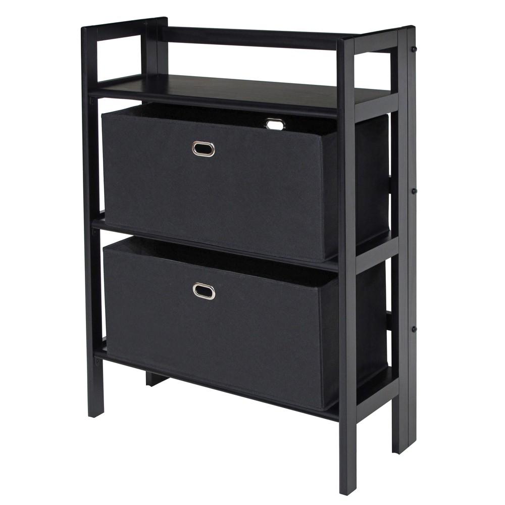 Photos - Garden & Outdoor Decoration 38.54" 3pc Torino Set Folding Bookshelf with Fabric Basket Black - Winsome: Modern Style, Wood Composite, Metal Hardware