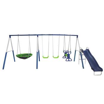 XDP Recreation Outdoor All Star Playground Backyard Kids Play/Swing Set, Space Rider, Super Disc Swing, Slide, 7 Children, Ages 3 to 8
