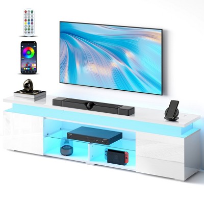 Skyzoo Modern TV Stand for for 50/55/65/75/85" inches TV with LED Lights Power Outlet Entertainment Center Media Console for Living Room, White