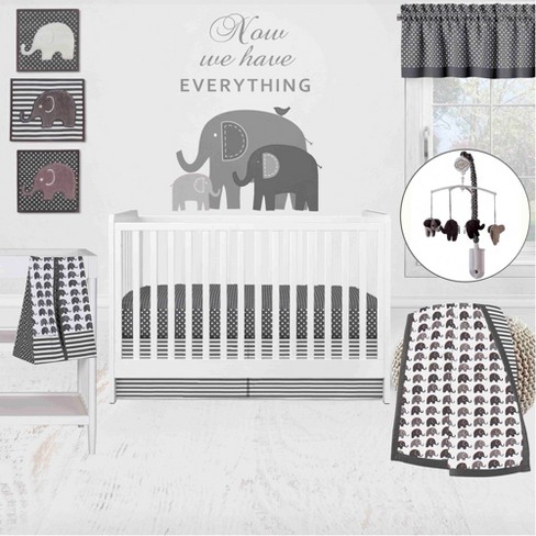 Bacati Elephants White Gray 10 pc Crib Bedding Set with 2 Crib Fitted Sheets