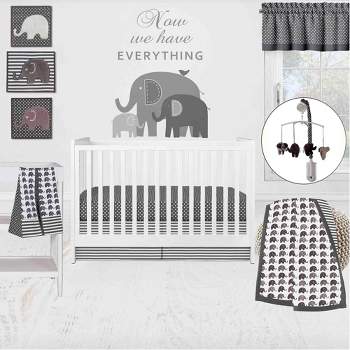 Bacati - Elephants White/Gray 10 pc Crib Bedding Set with 2 Crib Fitted Sheets