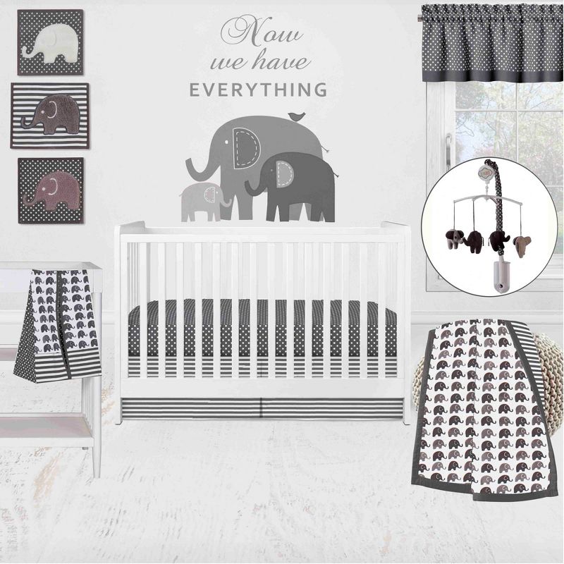 Bacati - Elephants White/Gray 10 pc Crib Bedding Set with 2 Crib Fitted Sheets, 1 of 12