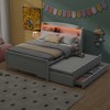 PAGED Full Size Platform Bed Modern Wooden Bed Frame with Twin Size Trundle and Pull Out 4-Layer Shelves for Bedroom - 2 of 4