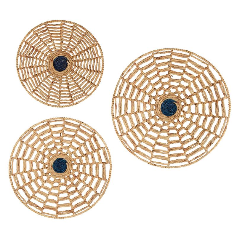 Set of 3 Seagrass Plate Handmade Woven Basket Wall Decors Brown - Olivia &#38; May, 1 of 8
