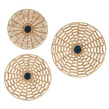 Set of 3 Seagrass Plate Handmade Woven Basket Wall Decors Brown - Olivia & May