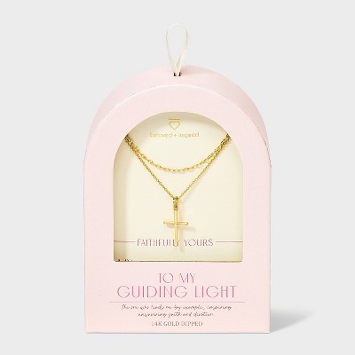 Beloved + Inspired 14K Gold Dipped Cross Pendant Necklace Set 2pc - Gold