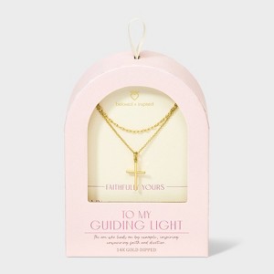 Beloved + Inspired 14K Gold Dipped Cross Pendant Necklace Set 2pc - Gold: Brass Multi-Strand, Lobster Clasp - 1 of 4